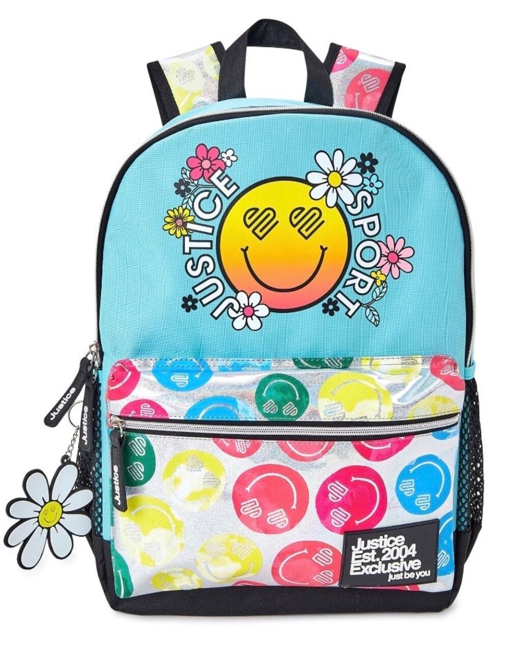Justice Backpack girls 17” laptop smiles aqua multicolor New School Supply